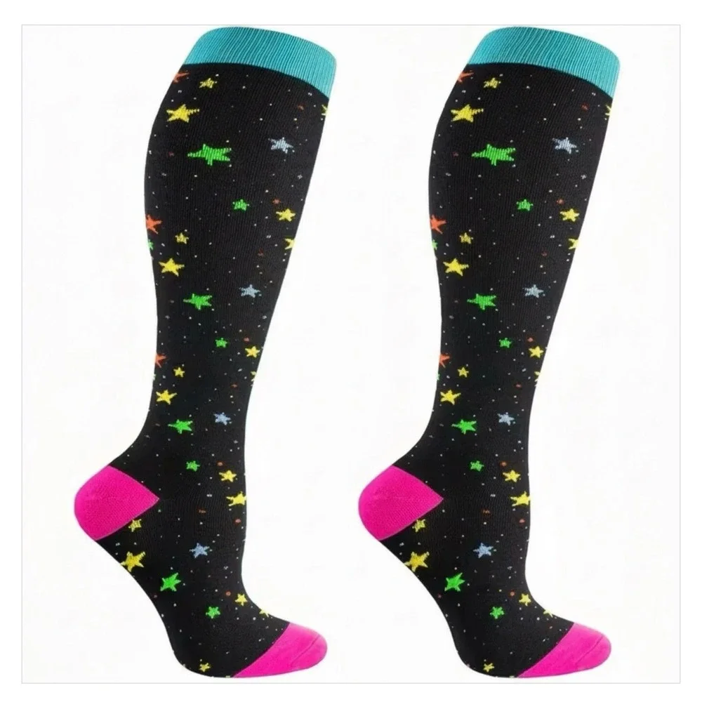 Unisex 20-30 mmHg Compression Socks L/XL Knee High Medical Whimsical 2 Pack NEW